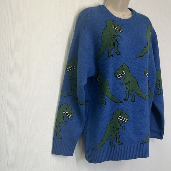 Forever 21 - Green T Rex Graphic Blue Crewneck Long Sleeve Sweater Size Small - Picture 4 of 10